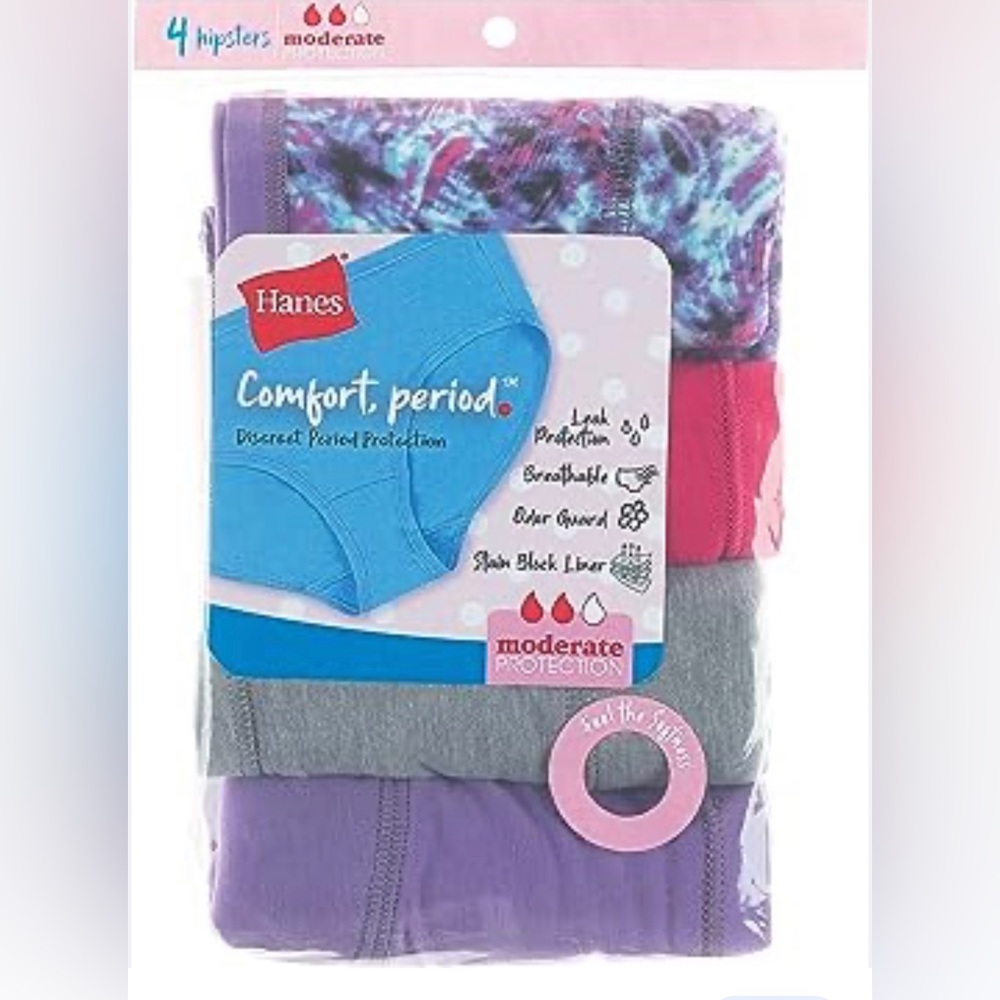 Hanes Girls' 4pk Hipster Period Underwear - Colors May Vary